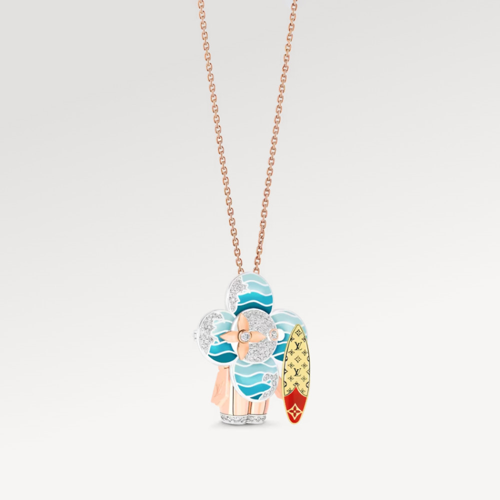 Vivienne Surfer Pendant, 3 Golds, Lacquer & Diamonds