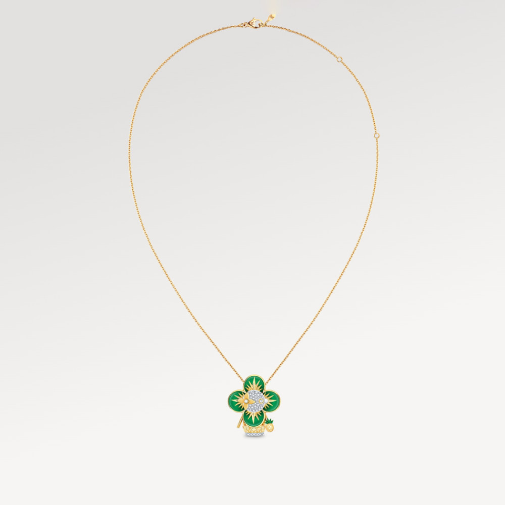 Vivienne Pineapple Pendant, Yellow Gold, White Gold, Lacquer & Diamonds