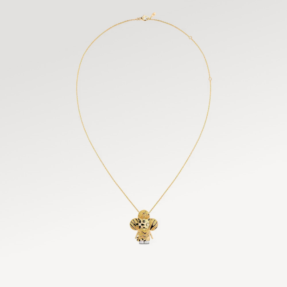 Vivienne Tiger Pendant, Yellow Gold, White Gold, Lacquer, Diamonds & Colored Gemstones