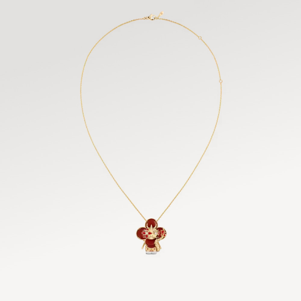 Vivienne Dragon Pendant, Yellow Gold, White Gold, Lacquer, Diamonds & Colored Gemstones