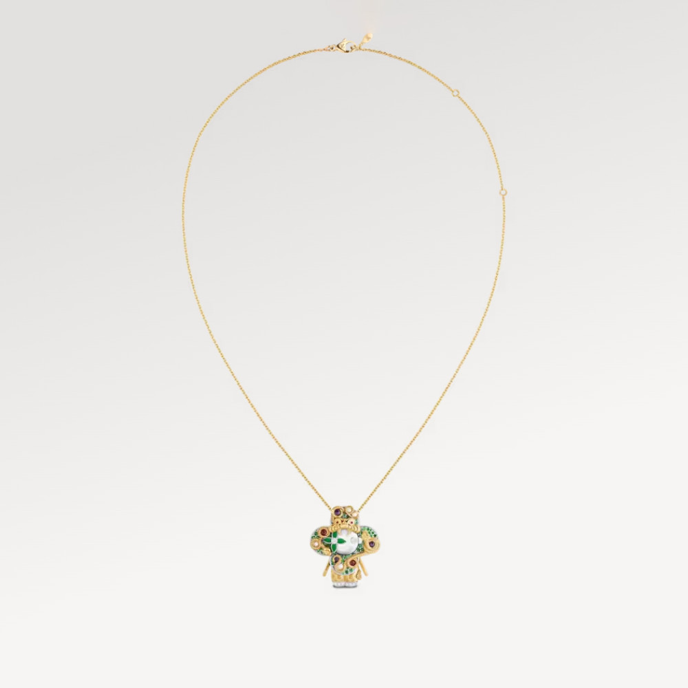 Vivienne Snake Pendant, Yellow Gold, White Gold, Lacquer, Diamonds & Colored Gemstones