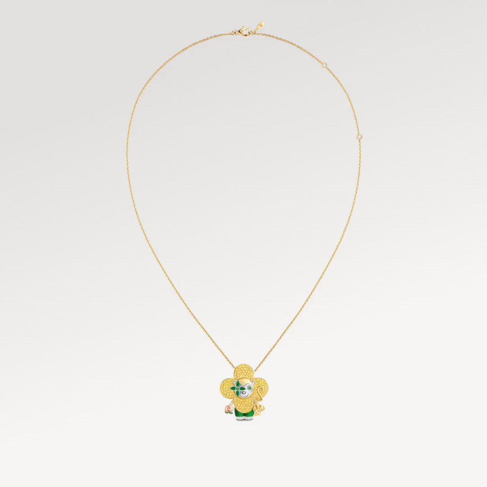 Vivienne Monkey Pendant, 3 Golds, Lacquer, Diamonds & Colored Gemstones