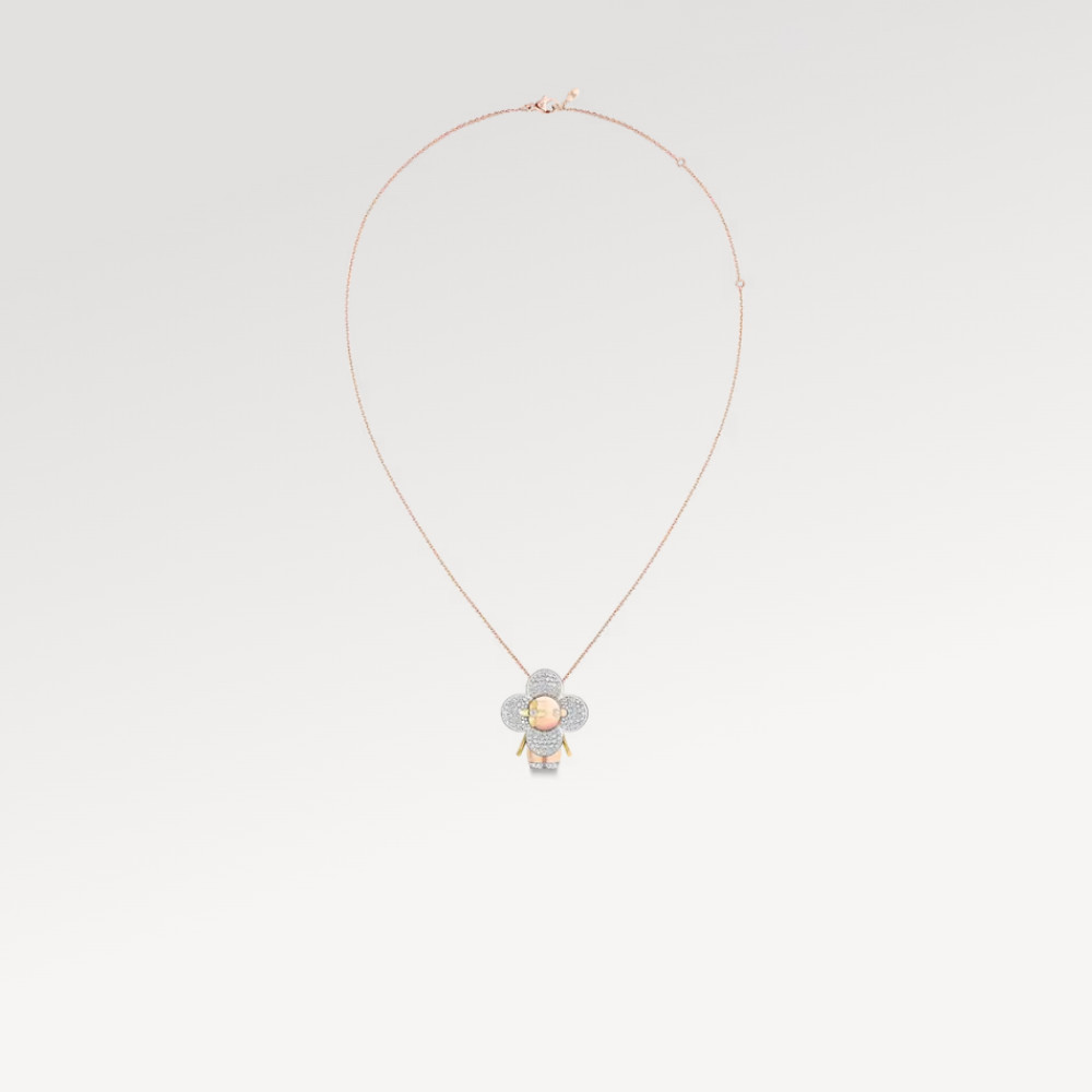 Vivienne large pendant, 3 golds & diamonds pavage Vivienne large pendant, 3 golds & diamonds pavage