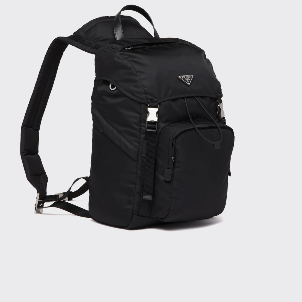 Re-Nylon and Saffiano leather backpack with hood Re-Nylon and Saffiano leather backpack with hood