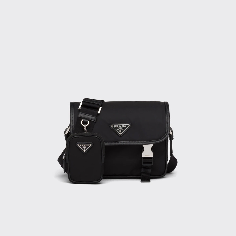 Re-Nylon and Saffiano leather shoulder bag