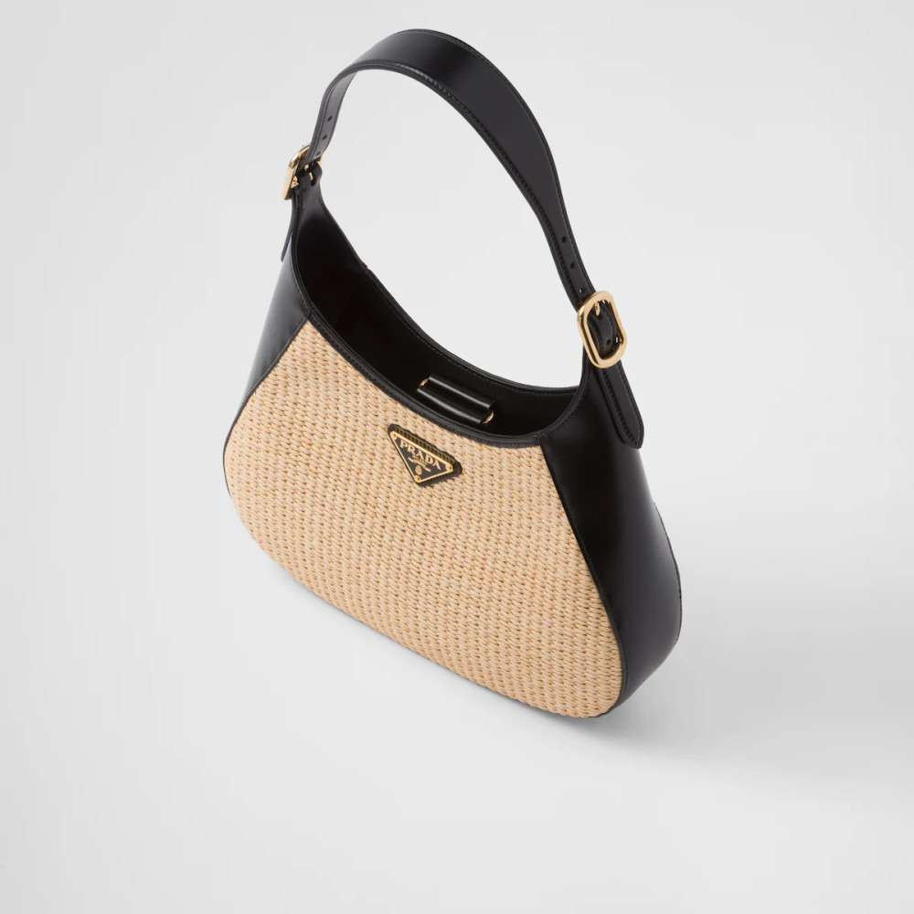 Fabric and leather shoulder bag
