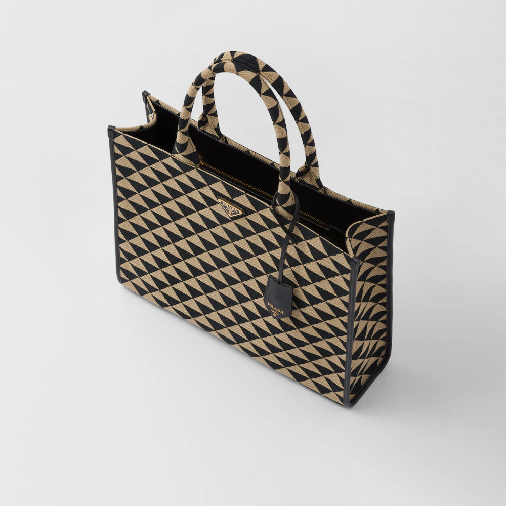 Large Prada Symbole embroidered fabric handbag