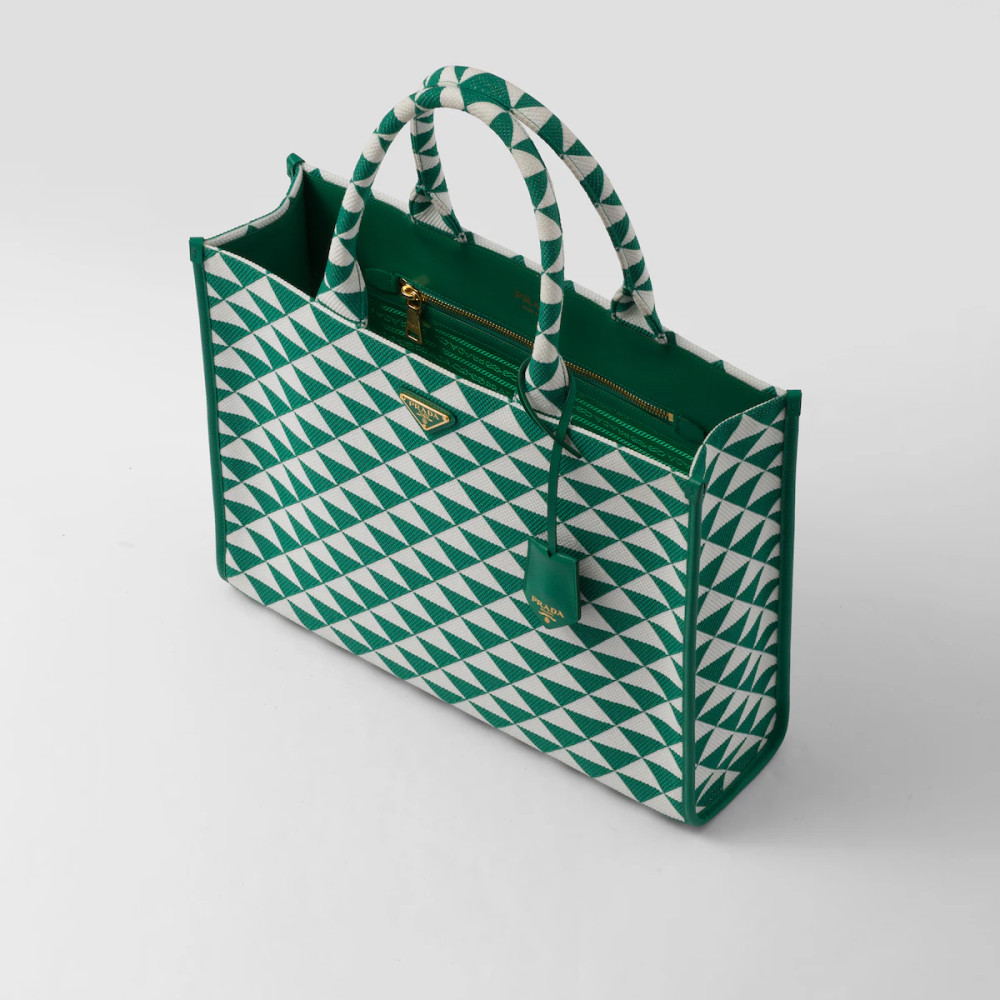 Large Prada Symbole embroidered fabric handbag