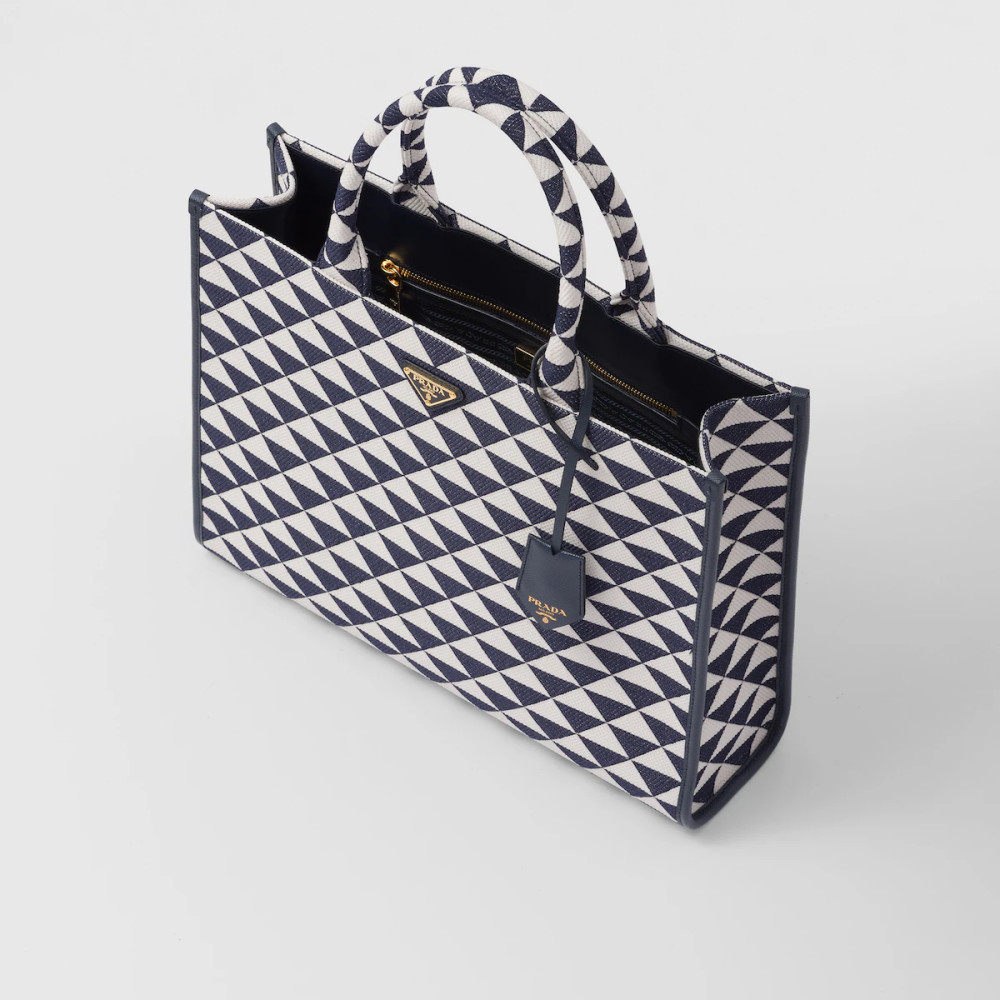 Large Prada Symbole embroidered fabric handbag