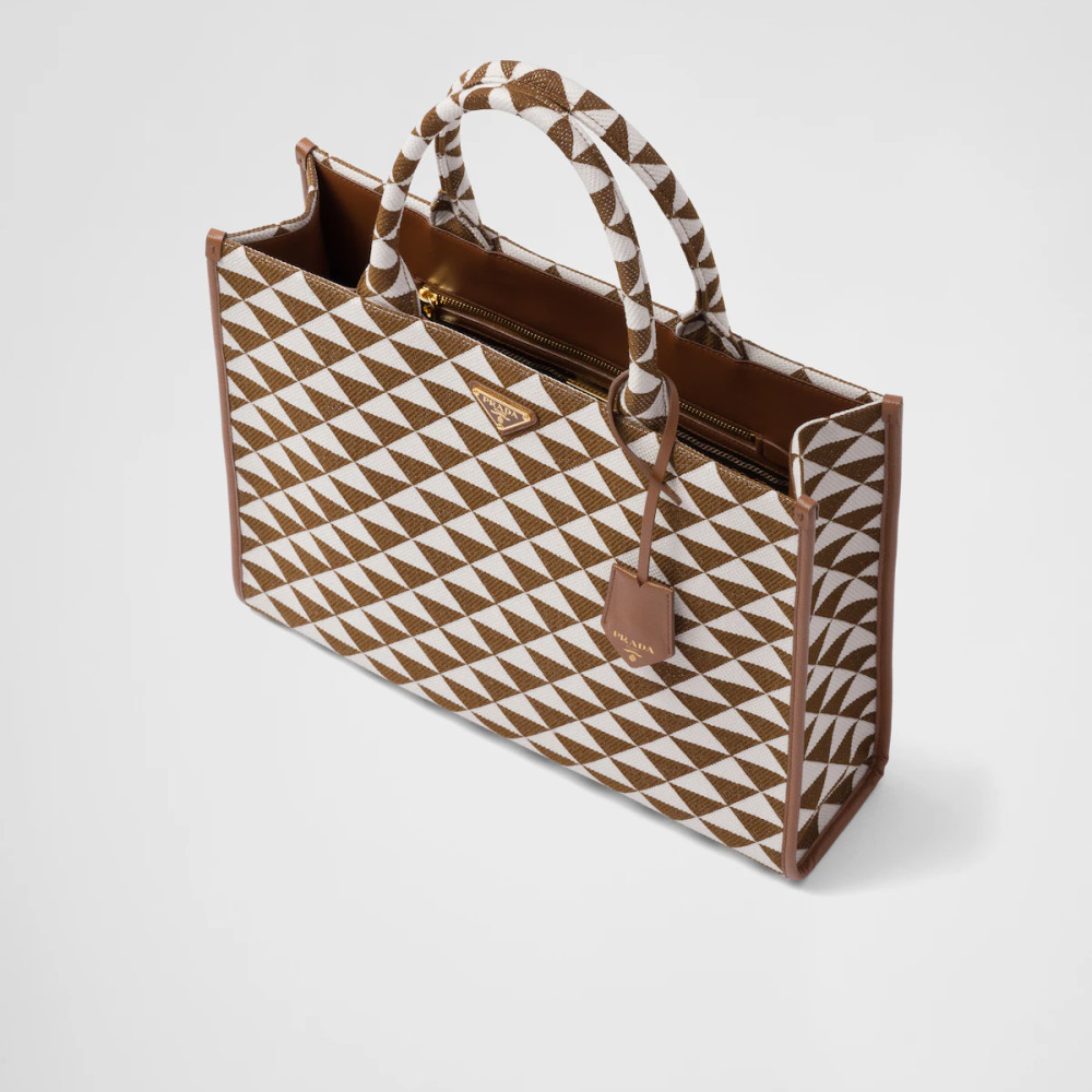 Large Prada Symbole embroidered fabric handbag